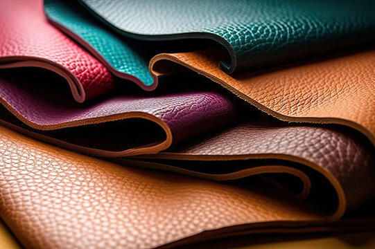 Colorful Pieces of Leather for Handmade Bags, Wallets, Shoes, and Accessories. created with Generative AI