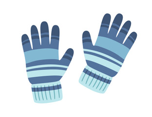 Warm textile pair of winter gloves blue color vector illustration on white background