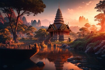 Fototapeta premium Sights of ancient civilizations, beautiful world landscape, generative ai, ai generated art 
