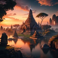 Sights of ancient civilizations, beautiful world landscape, generative ai, ai generated art	

