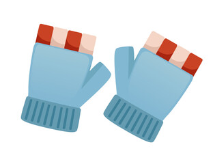 Warm textile pair of winter gloves blue color vector illustration on white background