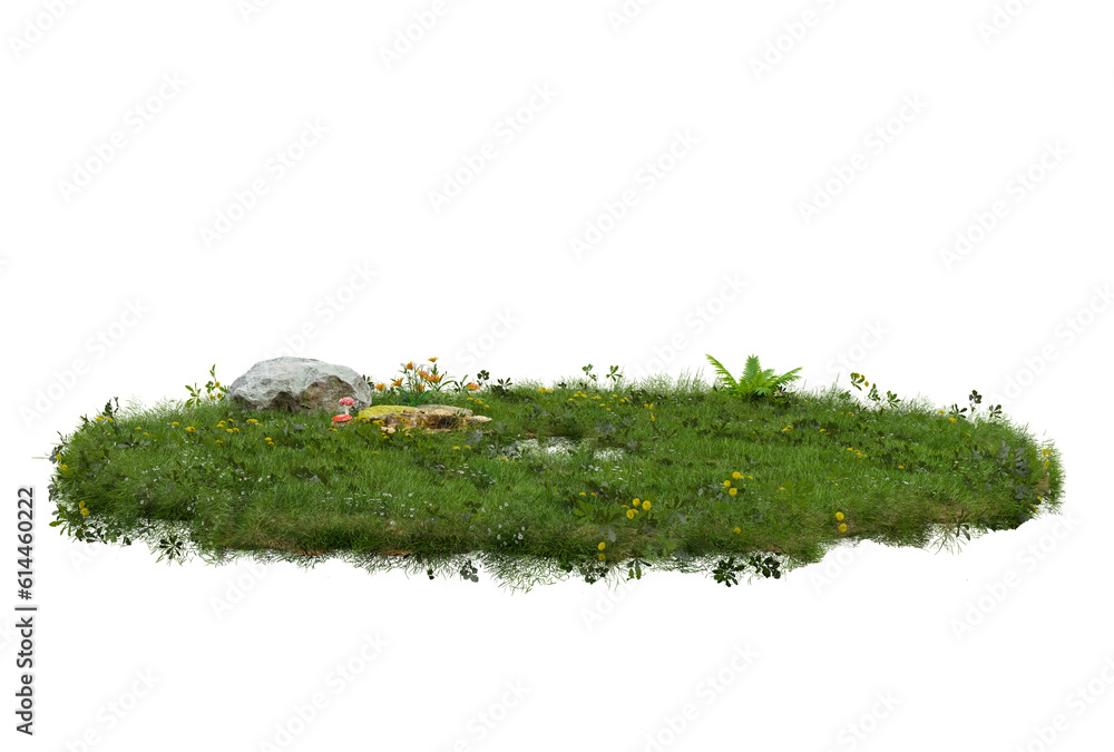 Poster floating circle grass field png transparent design, 3d illustration rendering