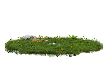 Floating circle grass field PNG transparent design, 3d illustration rendering