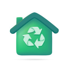 green recycling house Earth friendly material concept. 3d illustration.