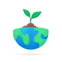 globe with trees growing The concept of planting trees for the world. 3d illustration