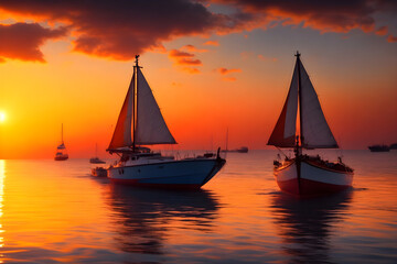 Fototapeta premium sailboat at sunset by AI