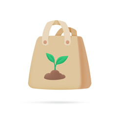 Cloth bags and seedlings The concept of reducing the use of plastic bags for the world