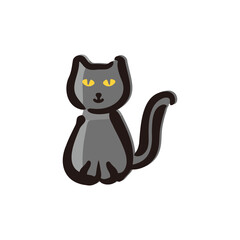 Black cat - Halloween icon/illustration (Hand-drawn line, colored version)