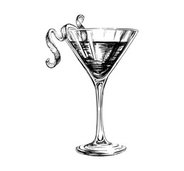 Hand Drawn Sketch Cosmopolitan Cocktail Drinks - obrazy, fototapety, plakaty