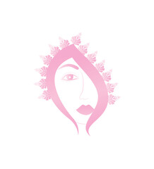 Beautiful Abstract silhouette young Woman face Portrait minimalistic creative style with flowers hair Fashion icon elegant style for prints, tattoos, posters, salon, textile, spa, cards  Vector design