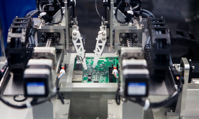 Automated robot assembly for PCB (print circuit board). Semiconductor industry.