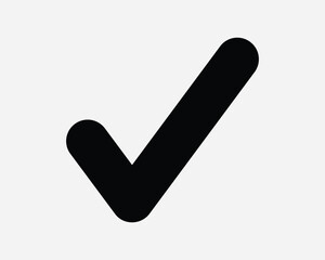 Checkmark Tick Icon. Verified Approved Vote Yes Confirmed Choice Success OK Test Agreement Black White Sign Symbol Artwork Graphic Clipart EPS Vector