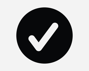 Checkmark Round Icon. Tick Approve Confirm Vote Verified Positive Checklist. Black White Circle Button Sign Symbol Artwork Graphic Clipart EPS Vector