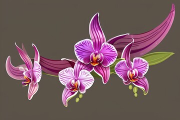 Crescent Moon decorated with orchid flowers - generative ai