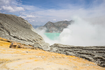 Ijen volcano in East Java, Indonesia