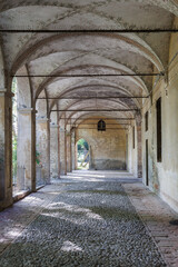 External Arches and Corridor of the Medieval Fortress of the Rossi in San Secondo, Parma - Italy