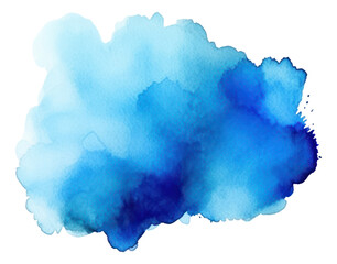 Blue abstract watercolor texture stain with splashes and spatters illustration isolated.