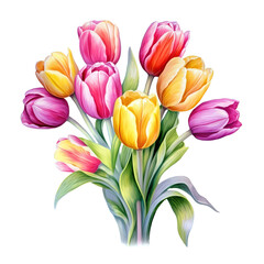Naklejka premium Watercolor Tulip Bouquet Beautiful Color isolated on Transparency Background.