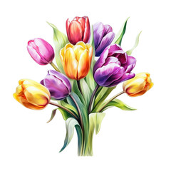 Obraz na płótnie Canvas Watercolor Tulip Bouquet Beautiful Color isolated on Transparency Background.