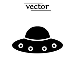 Alien car symbol, flying saucer outline vector icon illustration on white background..eps