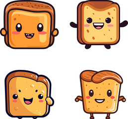 Fototapeta premium set of bread toast cartoon character