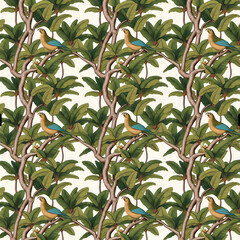 pattern of  green leaves and birds background