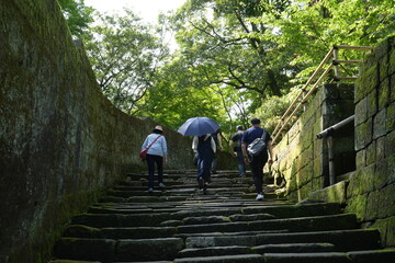 Stone Steps and Traditional Japanese Garden at Senganen Garden Park in Kagoshima, Japan - 日本 鹿児島 仙巌園 日本庭園 石段