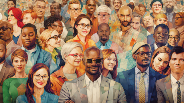 Image representing diversity and inclusion in the corporate world. Multicultural workforce, with individuals from various ethnicities, genders, and backgrounds working together AI Generative