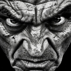 face consumed by anger, eyebrows furrowed and eyes glaring with intensity, human emotions