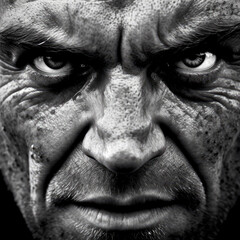 Obraz premium face consumed by anger, eyebrows furrowed and eyes glaring with intensity, human emotions