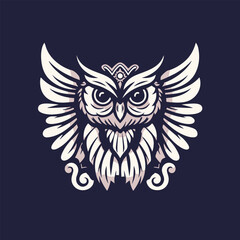 Cute sculptural owl illustration. owl iconic symbol illustration