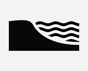 Coast Icon. Beach Coastal Wave Water Sea Ocean Waves Seaside Seashore Shore. Black White Sign Symbol Illustration Artwork Graphic Clipart EPS Vector