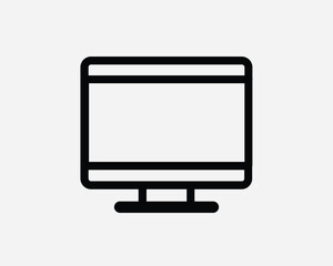 Computer Monitor Icon. PC Screen Display TV Television LCD LED. Black White Outline Line Sign Symbol Illustration Artwork Graphic Clipart EPS Vector