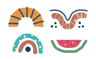 Adorable, Playful, And Whimsical, The Cute Childish Pattern Exudes Innocence And Charm. Arch, Watermelon, Rainbow, Waves