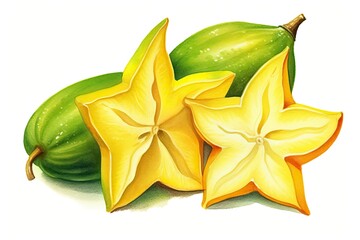 Star fruit illustration. Fruit illustration. Generative AI