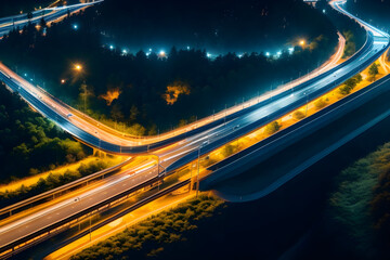 Fototapeta na wymiar traffic in the city at night Generate by AI