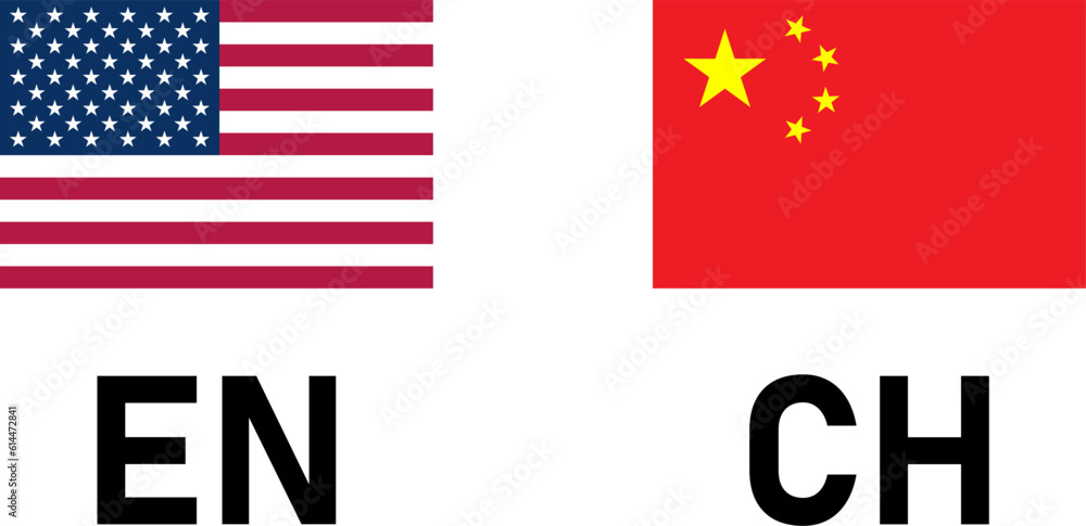 Aufkleber flag icon pair including usa and china flags for english and chinese language selection symbol butto