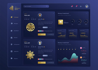 Infographic NFT dashboard. UI design with graphs, charts and diagrams. Web interface template for business presentation