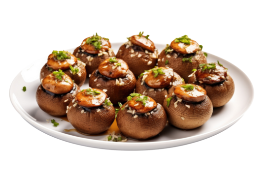Delicious Plate of Stuffed Mushrooms Isolated on a Transparent Background