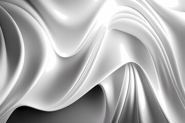 Abstract grey and white background. Silk satin style backdrop with liquid wavy folds and trendy metal effect.