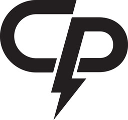 Initial CP monogram logo with pine and lightning sign