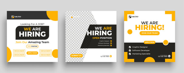 Fototapeta na wymiar We are hiring job vacancy social media post or square web banner template design 