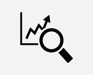 Market Analysis Icon. Stock Chart Graph Search Research Business Finance Magnifying Glass. Black White Sign Symbol Artwork Graphic Clipart EPS Vector