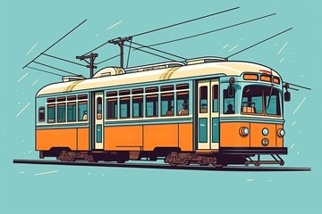 Plakat Tram Illustration. Transportation illustration. Generative AI 