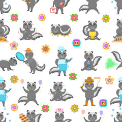 Seamless Pattern Abstract Elements Animal Skunk Wildlife Vector Design Style Background Illustration Texture For Prints Textiles, Clothing, Gift Wrap, Wallpaper, Pastel