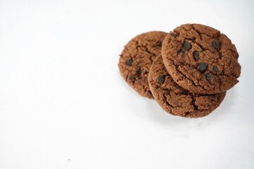 choco cookies chip isolated on white background, flat lay, yummy choco cookies with chocolate chips