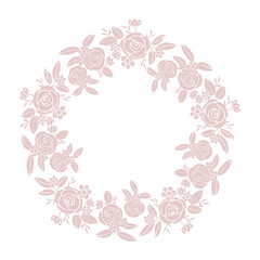 Roses circle wreath for card or invite, pastel vector frame