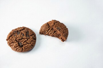 slice of choco cookies isolated on white, side view