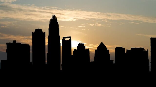 North Carolina, USA: Charlotte Skyline at Sunrise, Time Lapse with Colorful Sky
