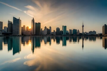 Fototapeta na wymiar sunset over the city generative by AI technology